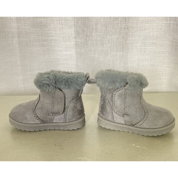 Wonder Nation Sz 3 Toddler Girl’s Gray Fur Slip-on Warm Ankle Booties Sherpa EUC - Picture 2 of 11